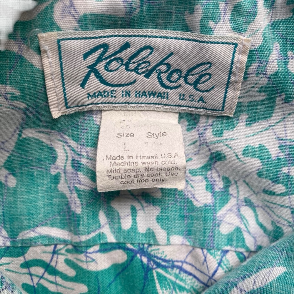 Kolekole Vintage Hawaiian Shirt Mens Large Green Floral Fish Print Pattern AOP - Picture 4 of 7
